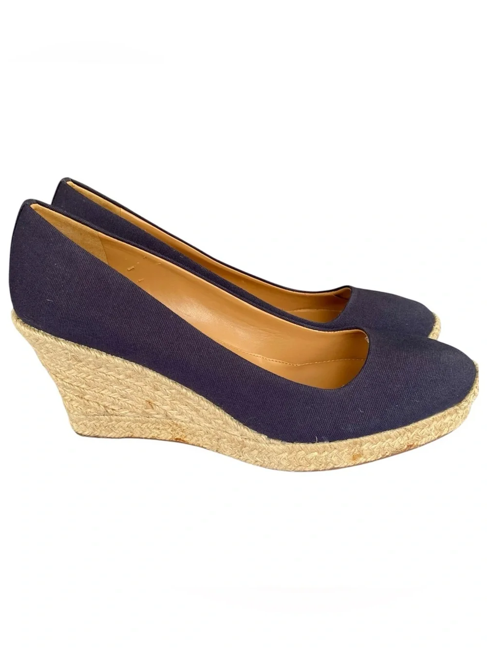 J. CREW Seville Canvas Espadrille Wedges Navy and Jute Women Size 9.5